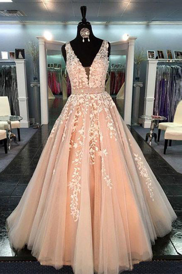 Gorgeous Tulle Lace V Neck Long Prom Dress For Teens, Evening Dress US8 / As Picture Gorgeous Tulle Lace V Neck Long Prom Dress For Teens, Evening Dress US8 / As Picture
