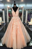 Gorgeous Tulle Lace V Neck Long Prom Dress For Teens, Evening Dress PL325