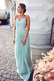 Simple Chiffon Green A-Line Backless Long Prom Dress, Formal Dress PL328