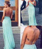 promnova.com|Simple Chiffon Green A-Line Backless Long Prom Dress, Formal Dress