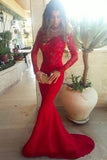 Gorgeous Red Long Sleeve Lace Mermaid Chiffon Long Prom dresses PL334