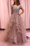 Pink Tulle Rhinestones Bodice Multi Layered Bottom Classic Rose Prom Dresses PL389 | www.promnova.com