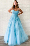 Blue A-line Spaghetti Straps Tulle Lace Prom Dresses Party Dresses PL390 | wedding lace dresses | party lace dresses | wedding dresses near me | wedding white dress | party wear dresses for girls 2020 | tulle fabric | bridal gown 2020 | sleeveless wedding dress | sleeveless party dress | buy wedding dresses online | wedding dress shop near me | wedding store near me | Promnova