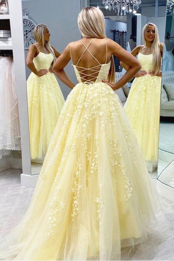 Blue A-line Spaghetti Tulle Straps Lace Prom Party Dresses PL390 | Promnova US18W / Custom Color Blue A-line Spaghetti Tulle Straps Lace Prom Party Dresses PL390 | Promnova US18W / Custom Color