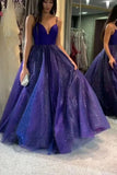 New Arrival Sparkle Purple A-Line Tulle Spaghetti Straps Prom Dresses PL393