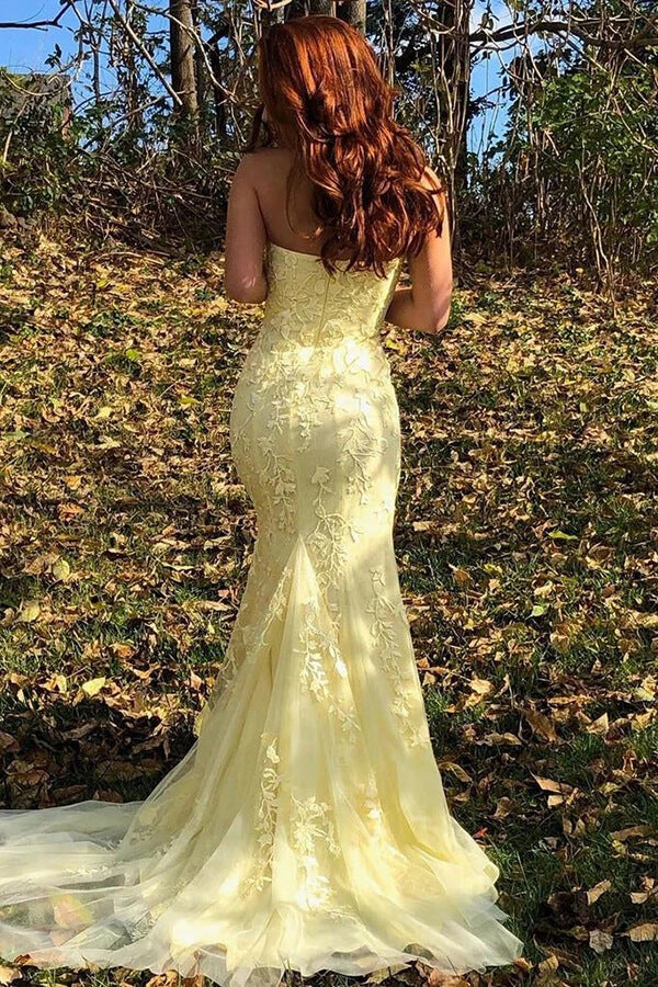 Blue Mermaid Slit Long Prom Dresses With Appliques PL400 Blue Mermaid Slit Long Prom Dresses With Appliques PL400