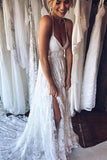 Spaghetti Straps Lace Criss-Cross Straps Wedding Dresses With Sweep Train PW179 | wedding dresses | bridal dresses | wedding gowns | wedding dresses lace | boho wedding dresses | Promnova