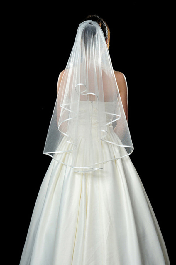 Ribbon Edge Two Layers Wedding Veils with Comb