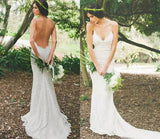 Spaghetti Straps Wedding Dresses, Ivory Lace Backless Tulle Wedding Gown, PW102