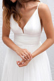 Simple V-neck Wedding Dresses,Floor-Length Wedding Gowns With Ruched Sash, PW103