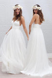 Simple V-neck Wedding Dresses,Floor-Length Wedding Gowns With Ruched Sash, PW103
