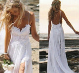 Chiffon Sweetheart Beach Wedding Dress with Lace,Romantic Bridal Gown, PW104