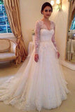 Gorgeous High Neck Lace A-line Long Sleeves Cheap Wedding Dresses, PW109