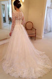 Gorgeous High Neck Lace A-line Long Sleeves Cheap Wedding Dresses, PW109