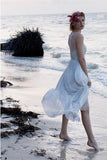 Lace Beach Wedding Dress,Illusion Neckline Sheer Back  Chiffon Bridal Gown, PW110