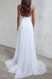 Elegant White Long Chiffon Beach Wedding Dress, A-line Straps Wedding Gown, PW111