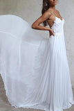 Elegant White Long Chiffon Beach Wedding Dress, A-line Straps Wedding Gown, PW111