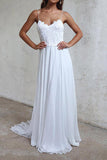 Elegant White Long Chiffon Beach Wedding Dress, A-line Straps Wedding Gown, PW111