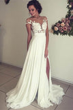Ivory Sweep Train Wedding Dress,Cap Sleeves V-neck Bridal Gown with Appliques, PW113