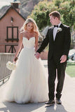 A-line Tulle Spaghetti Straps Ivory Wedding Dresses,Beach Wedding Gowns, PW114