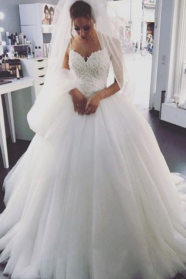 Spaghetti Strap V-neckline Ball Gown Wedding Dress With Embroidered Floral  Applique | Kleinfeld Bridal