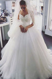 Charming Tulle White Spaghetti Straps Ball Gown Wedding Dress, PW131