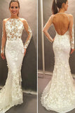 Gorgeous Open Back Court Train Mermaid Wedding Dresses with Appliques, PW132