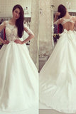 White A Line Vintage Long Sleeves Wedding Dress with Appliques, PW133
