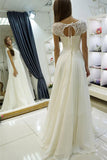 Ivory Bateau Sweep Train Cap Sleeves Wedding Dresses with Lace, PW136