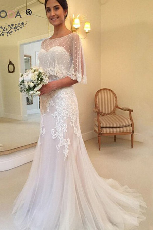 Modest Sweetheart Mermaid Applique Tulle Sweep Train Wedding Dresses US6 / Custom Color