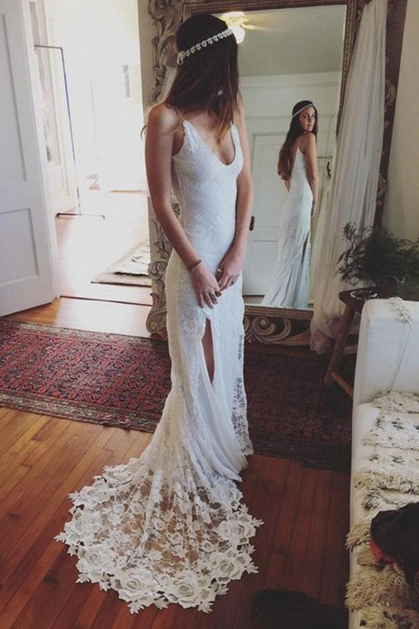 Sexy Spaghetti Straps Lace Wedding Dress,Romantic Wedding Dresses US2 / As Picture Sexy Spaghetti Straps Lace Wedding Dress,Romantic Wedding Dresses US2 / As Picture