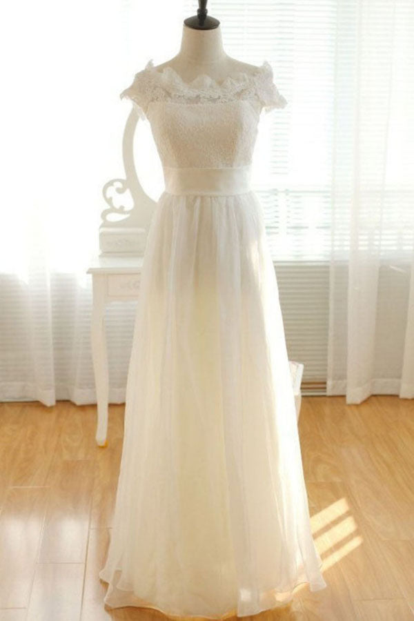 Elegant Ivory Long Chiffon Lace Wedding Dresses, Pretty Bridal Gowns US8 / Custom Color