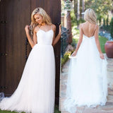 Beach Bridal Gowns,White Backless Beach Wedding Dresses,Long Wedding Dresses, PW153