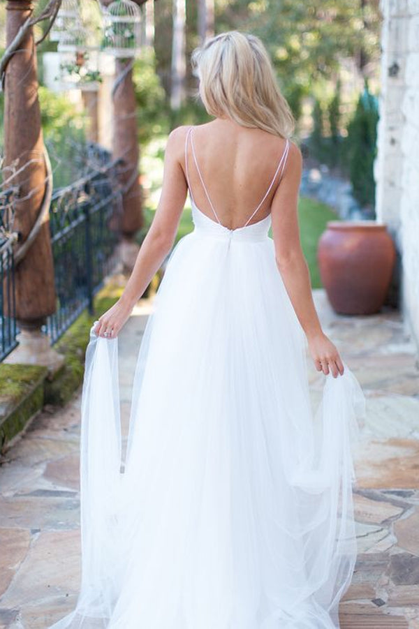 Beach Bridal Gowns,White Backless Beach Wedding Dresses,Long Wedding Dresses, PW153