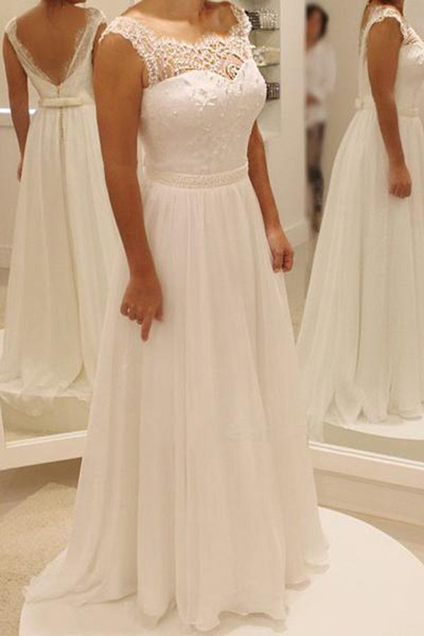 A Line Backless Beach Wedding Dress, Ball Gown Plus Szie Wedding Dress US0 / Custom Color