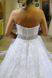 Sweetheart Organza Court Train A Line Wedding Dress with Appliques Beading, PW164