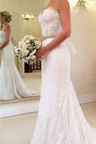 Mermaid Sweetheart Lace Sweep Train Zipper Up Wedding Dress with Beading, PW165