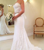 Mermaid Sweetheart Lace Sweep Train Zipper Up Wedding Dress with Beading, PW165