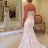 Mermaid Sweetheart Lace Sweep Train Zipper Up Wedding Dress with Beading, PW165