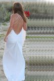 Simple Court Train Backless V Neck Sleeveless Wedding Dress with Appliques, PW166