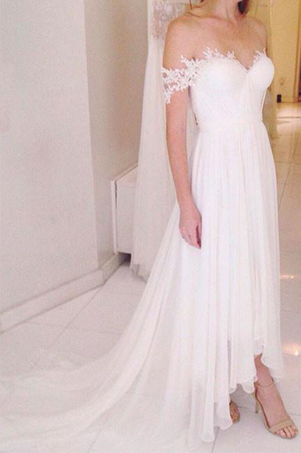 Fabulous Simple Off Shoulder Lace Wedding Dress,Lace Evening Dress, PW168