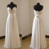 Spaghetti Straps Simple Floor Length White Chiffon Wedding Dress, PW169