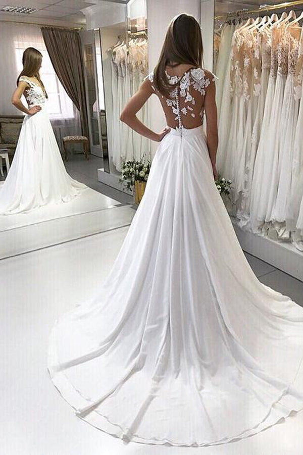 white christmas dresses Boho Chic Long Chiffon Lace Beach Wedding Dresses with Appliques US4 / Custom Color
