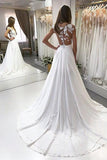 Boho Chic Long Chiffon Lace Beach Wedding Dresses With Appliques, PW177