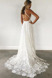 Spaghetti Straps Lace Criss-Cross Straps Wedding Dresses With Sweep Train PW179