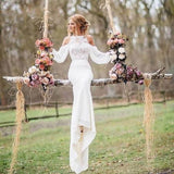 Cheap Unique Design Long Sleeves Lace Top Mermaid Long Wedding Dress PW183 | mermaid wedding dresses | cheap wedding dresses | long sleeves wedding dresses | white wedding dresses | wedding dresses near me | wedding dresses online | bridals | Promnova