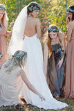 Cheap Halter Open Back Chiffon Lace Simple Long Beach Wedding Dresses PW184