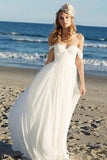 Ivory Chiffon Off the Shoulder A-line Summer Beach Wedding Dresses PW188