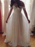 Ivory Chiffon Off the Shoulder A-line Summer Beach Wedding Dresses PW188