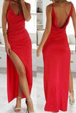 Elegant Modest Chiffon Red Vintage Long Prom Dress with Side Slit PL202